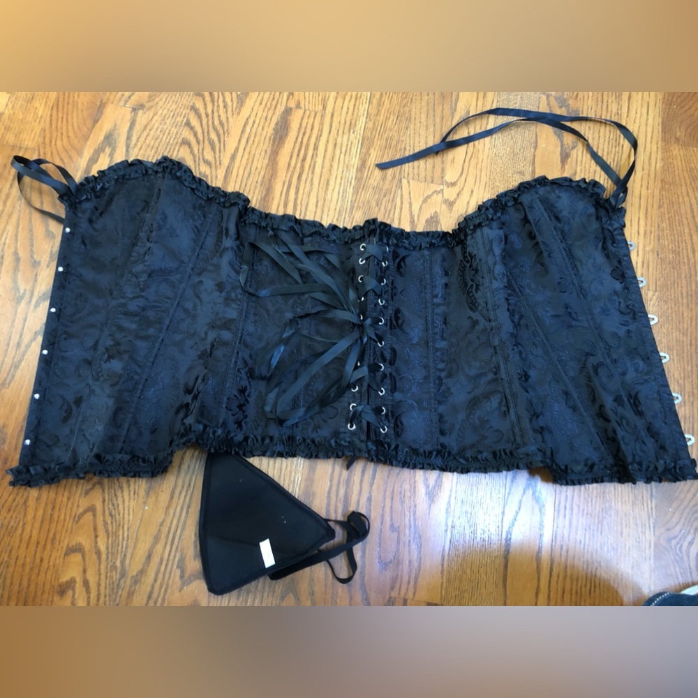 NWT  APPERLOTH Black Sexy  CORSET & Pantie Patch  Size L